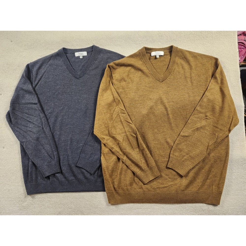 Turnbury 100% Extra Fine Merino Wool LOT OF 3 V Neck Sweater Mens XL Long Sleeve